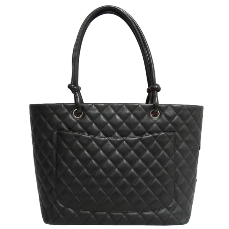 CHANEL Cambon Line Matelasse Tote Bag Lambskin Black Silver Hardware