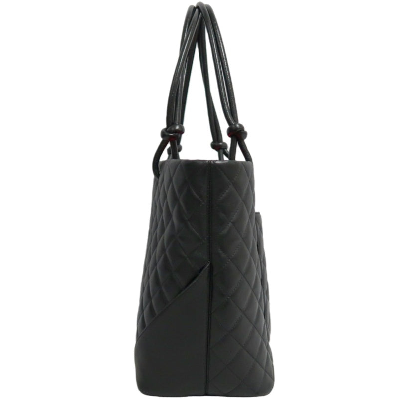 CHANEL Cambon Line Matelasse Tote Bag Lambskin Black Silver Hardware