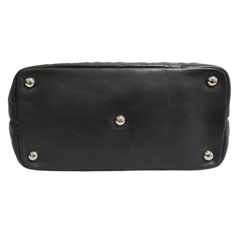 CHANEL Cambon Line Matelasse Tote Bag Lambskin Black Silver Hardware