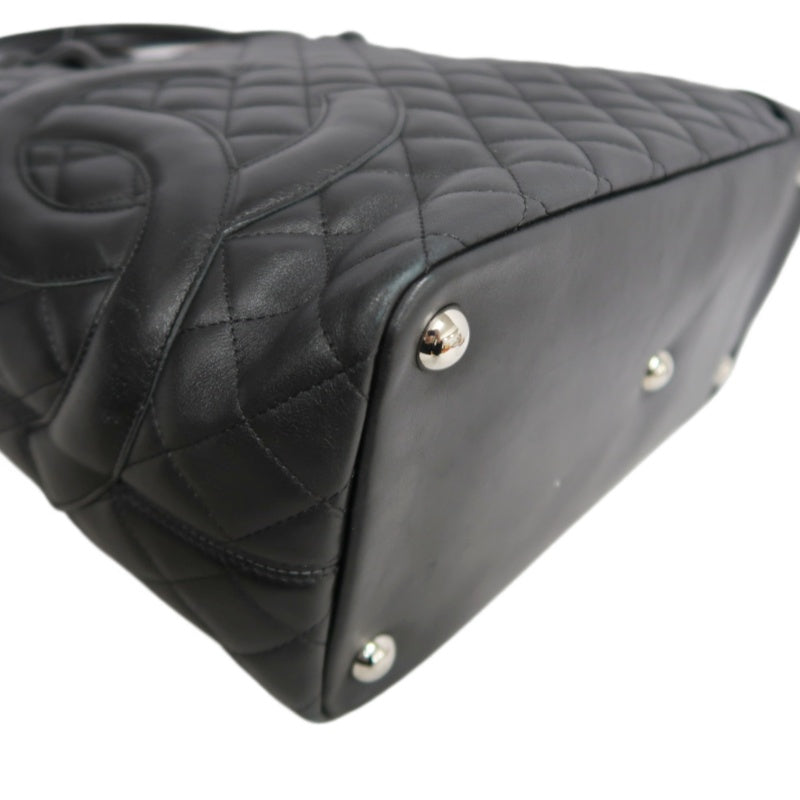 CHANEL Cambon Line Matelasse Tote Bag Lambskin Black Silver Hardware