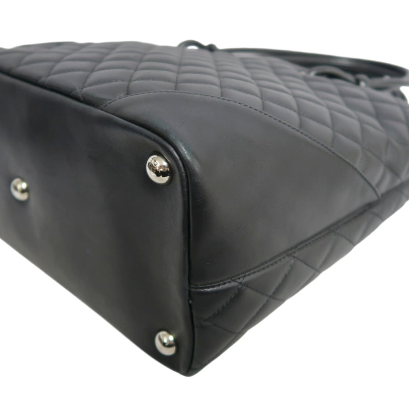 CHANEL Cambon Line Matelasse Tote Bag Lambskin Black Silver Hardware