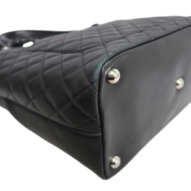 CHANEL Cambon Line Matelasse Tote Bag Lambskin Black Silver Hardware