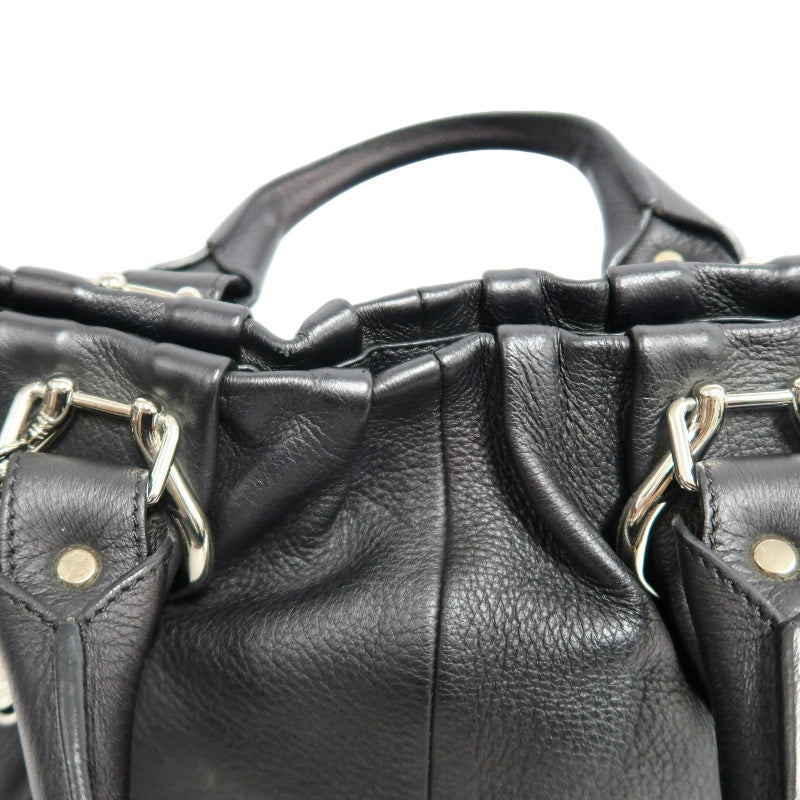 CELINE Gathered Soft Calfskin Handbag Black Pebbled Leather Gold Brand Medallion Charm Removable Shoulder Strap Compatible Spacious Vintage Classic Casual Commute Bag