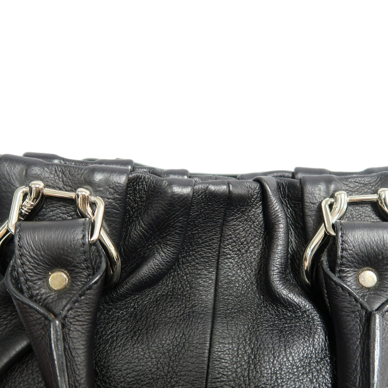 CELINE Gathered Soft Calfskin Handbag Black Pebbled Leather Gold Brand Medallion Charm Removable Shoulder Strap Compatible Spacious Vintage Classic Casual Commute Bag