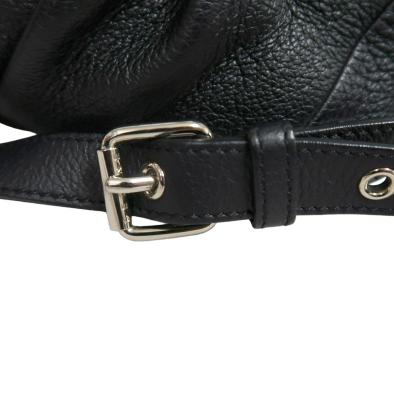 CELINE Gathered Soft Calfskin Handbag Black Pebbled Leather Gold Brand Medallion Charm Removable Shoulder Strap Compatible Spacious Vintage Classic Casual Commute Bag