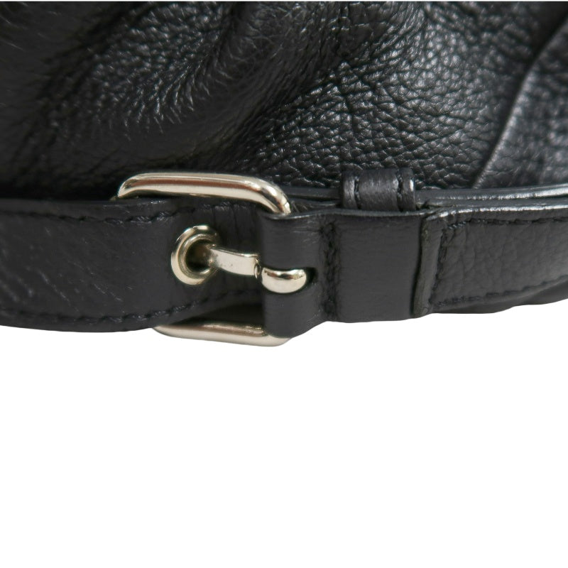 CELINE Gathered Soft Calfskin Handbag Black Pebbled Leather Gold Brand Medallion Charm Removable Shoulder Strap Compatible Spacious Vintage Classic Casual Commute Bag