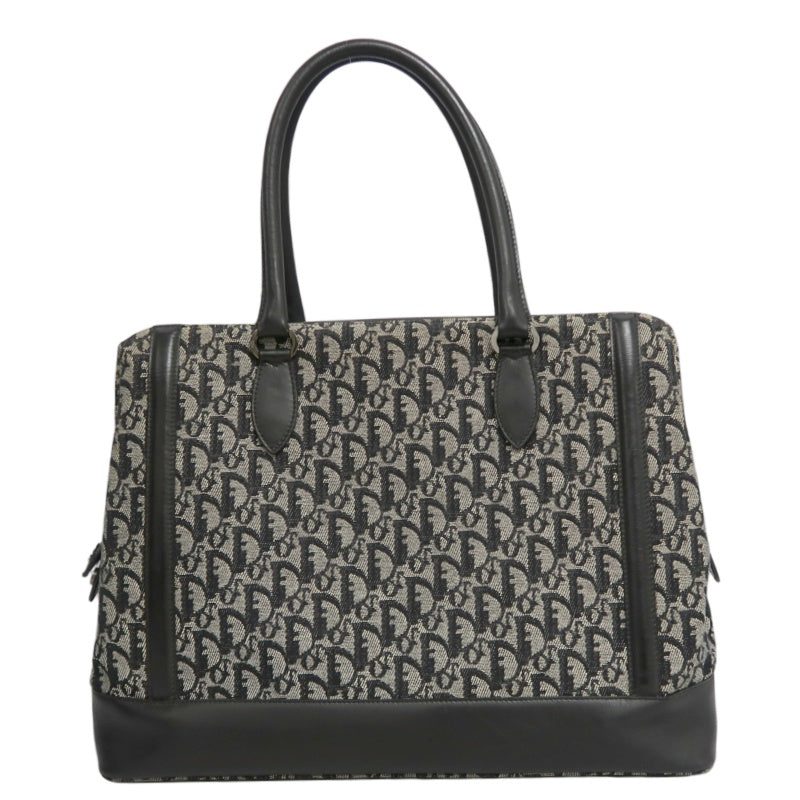 DIOR Vintage Trotter Oblique Navy Monogram Canvas Large Capacity Commuter Tote Briefcase Handbag