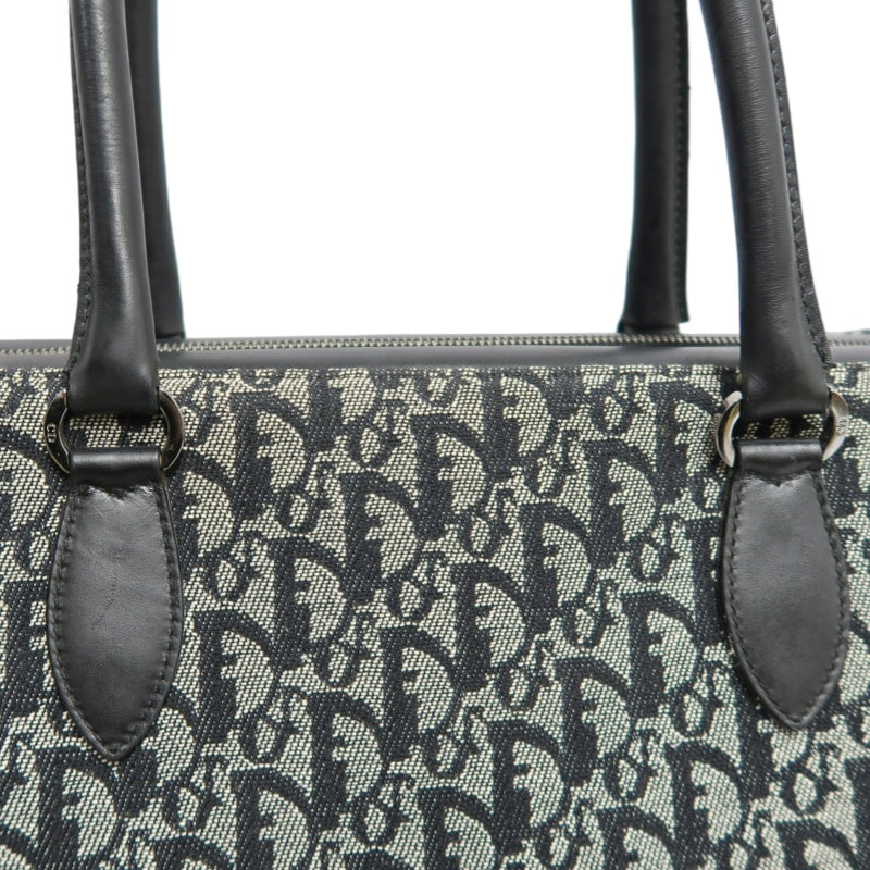 DIOR Vintage Trotter Oblique Navy Monogram Canvas Large Capacity Commuter Tote Briefcase Handbag