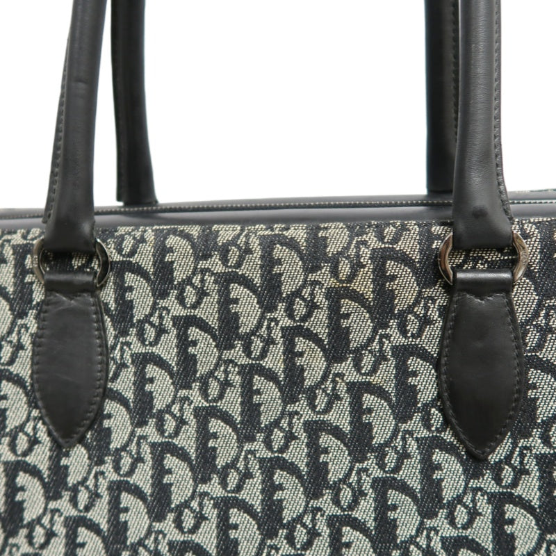 DIOR Vintage Trotter Oblique Navy Monogram Canvas Large Capacity Commuter Tote Briefcase Handbag