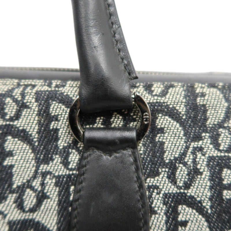 DIOR Vintage Trotter Oblique Navy Monogram Canvas Large Capacity Commuter Tote Briefcase Handbag