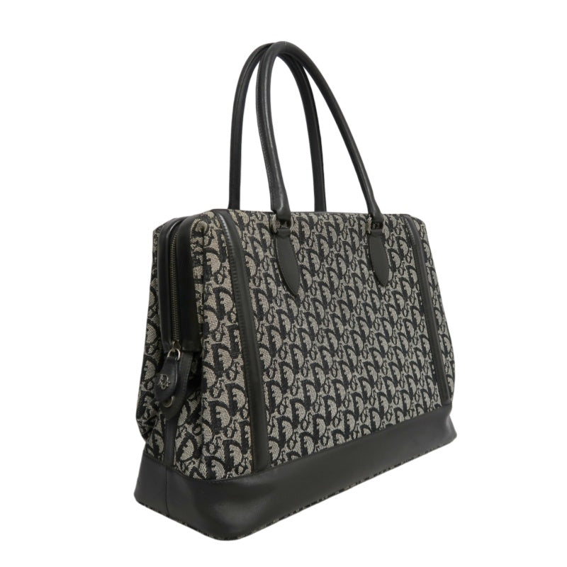 DIOR Vintage Trotter Oblique Navy Monogram Canvas Large Capacity Commuter Tote Briefcase Handbag