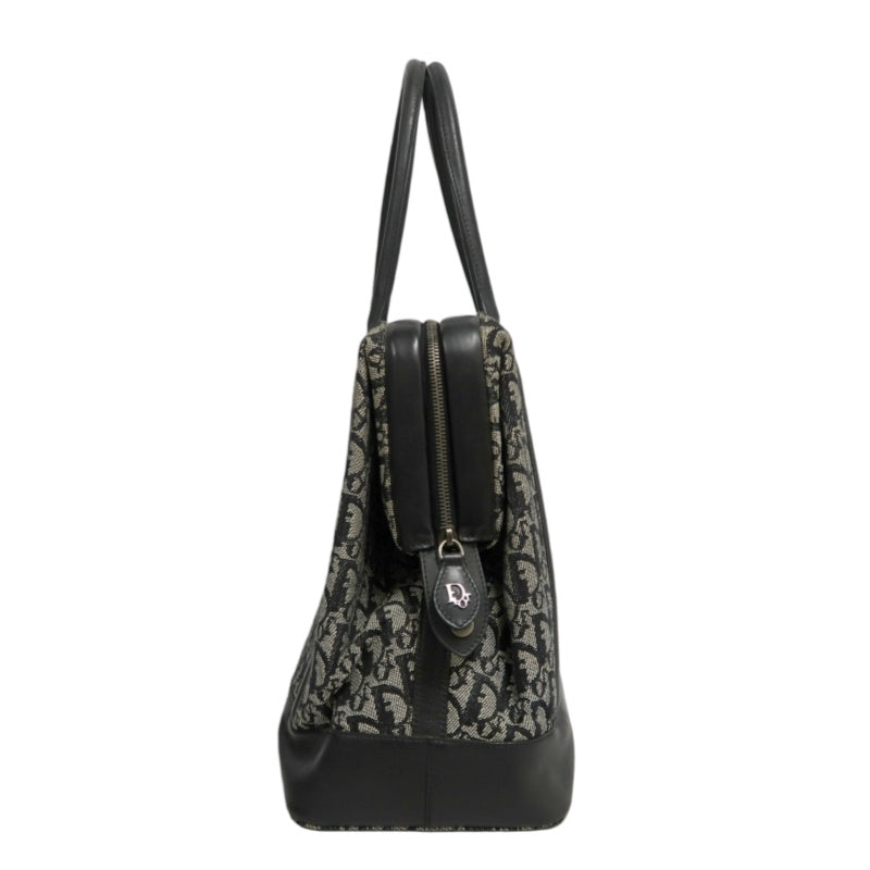 DIOR Vintage Trotter Oblique Navy Monogram Canvas Large Capacity Commuter Tote Briefcase Handbag