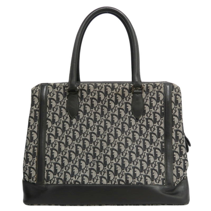 DIOR Vintage Trotter Oblique Navy Monogram Canvas Large Capacity Commuter Tote Briefcase Handbag