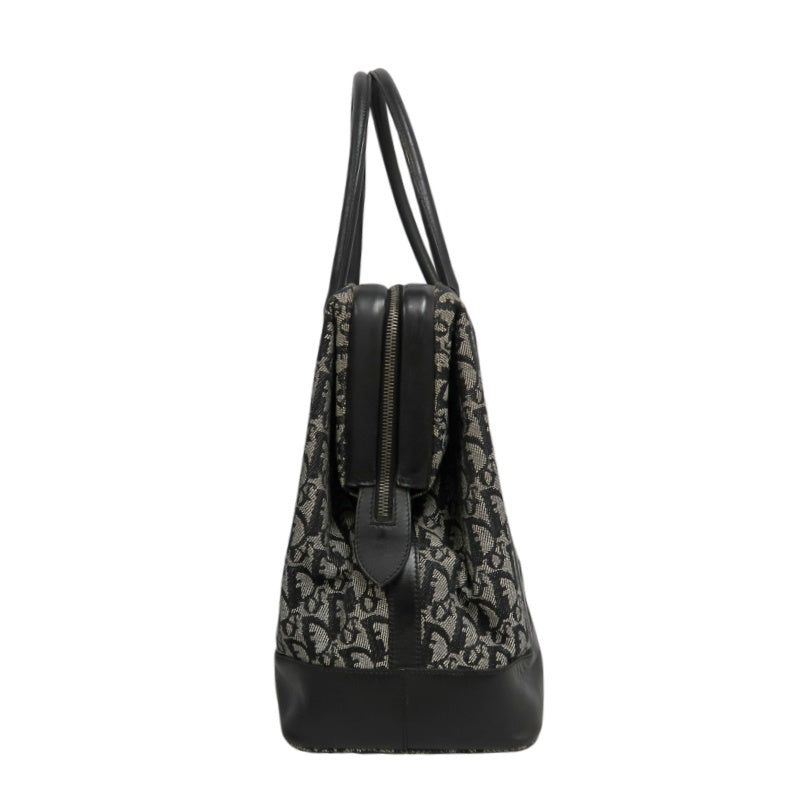 DIOR Vintage Trotter Oblique Navy Monogram Canvas Large Capacity Commuter Tote Briefcase Handbag