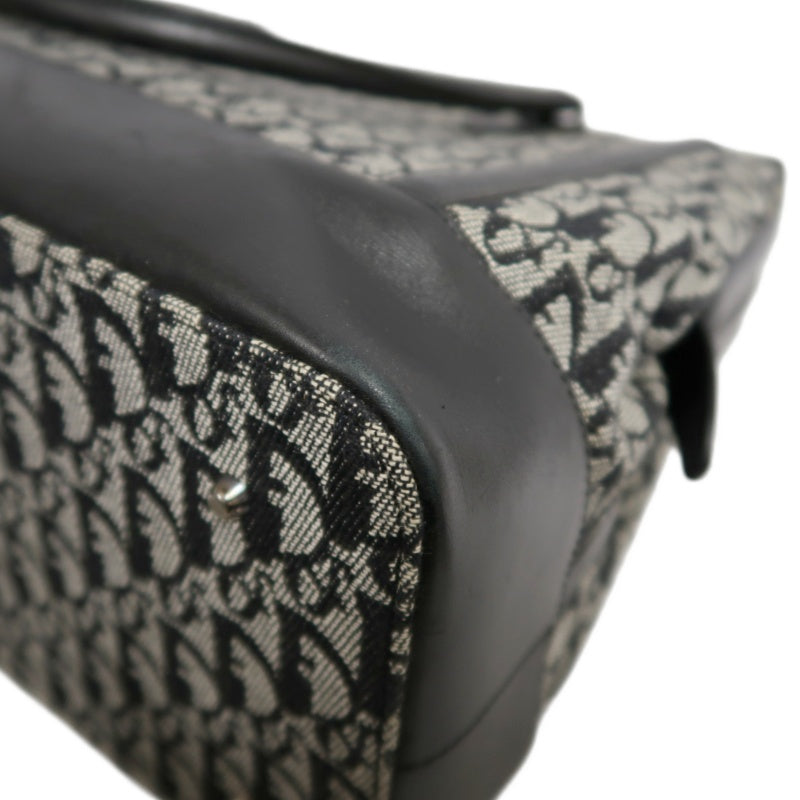 DIOR Vintage Trotter Oblique Navy Monogram Canvas Large Capacity Commuter Tote Briefcase Handbag
