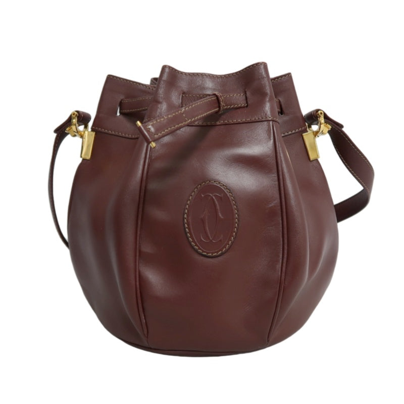 CARTIER  Bucket Shoulder Bag Calf Leather Bordeaux Gold-Tone Hardware with Dust Bag and Authenticity Card