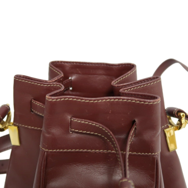 CARTIER  Bucket Shoulder Bag Calf Leather Bordeaux Gold-Tone Hardware with Dust Bag and Authenticity Card