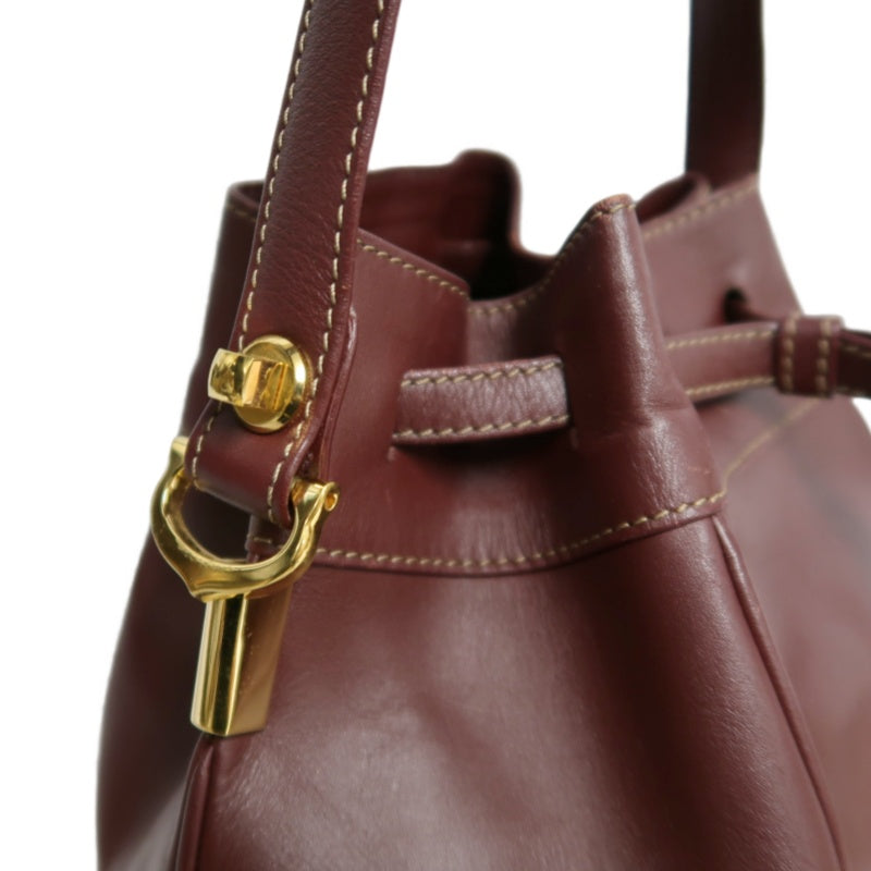 CARTIER  Bucket Shoulder Bag Calf Leather Bordeaux Gold-Tone Hardware with Dust Bag and Authenticity Card