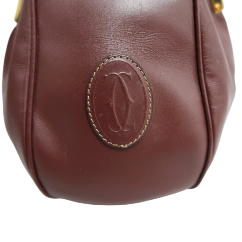CARTIER  Bucket Shoulder Bag Calf Leather Bordeaux Gold-Tone Hardware with Dust Bag and Authenticity Card