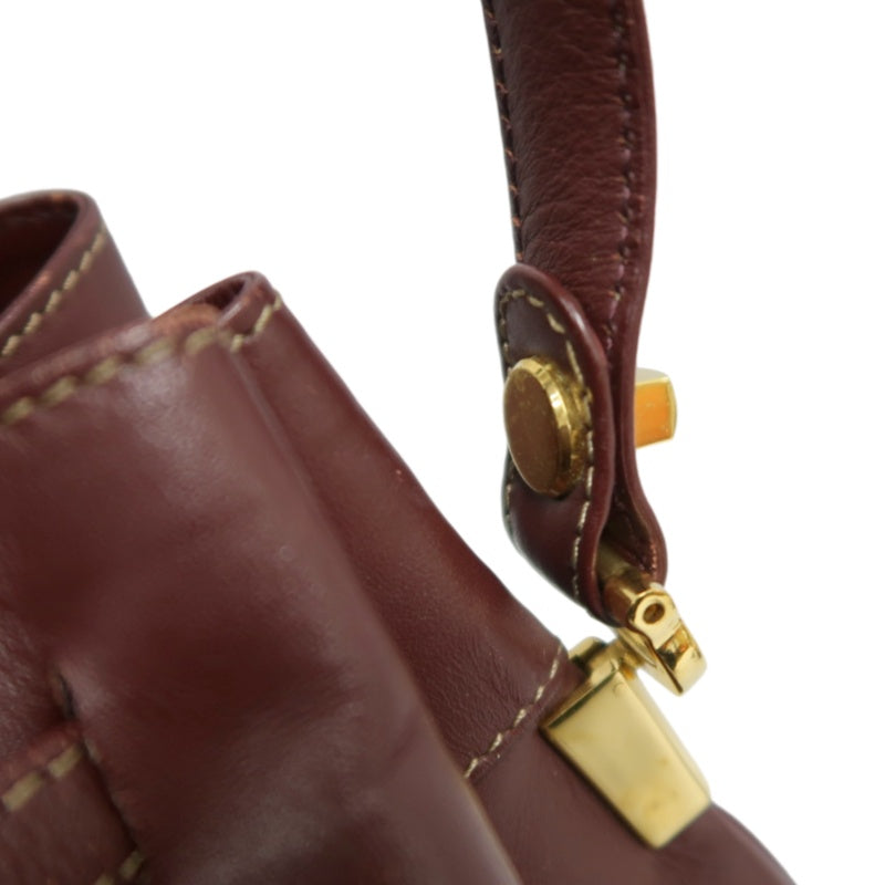 CARTIER  Bucket Shoulder Bag Calf Leather Bordeaux Gold-Tone Hardware with Dust Bag and Authenticity Card