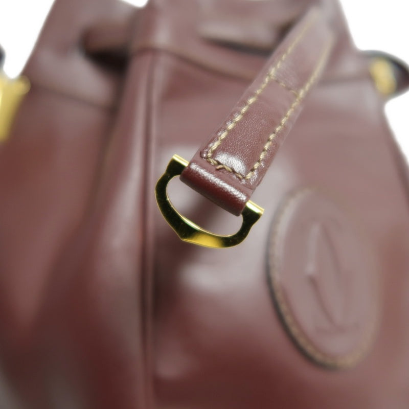 CARTIER  Bucket Shoulder Bag Calf Leather Bordeaux Gold-Tone Hardware with Dust Bag and Authenticity Card