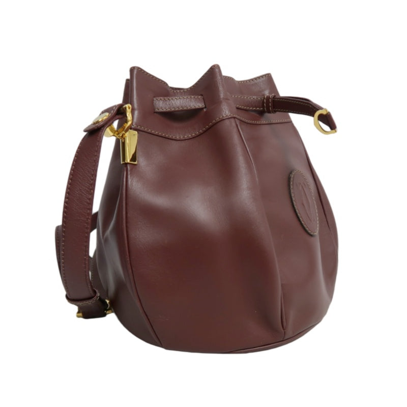 CARTIER  Bucket Shoulder Bag Calf Leather Bordeaux Gold-Tone Hardware with Dust Bag and Authenticity Card
