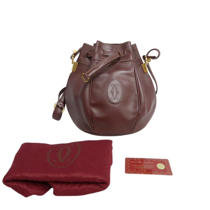 CARTIER  Bucket Shoulder Bag Calf Leather Bordeaux Gold-Tone Hardware with Dust Bag and Authenticity Card