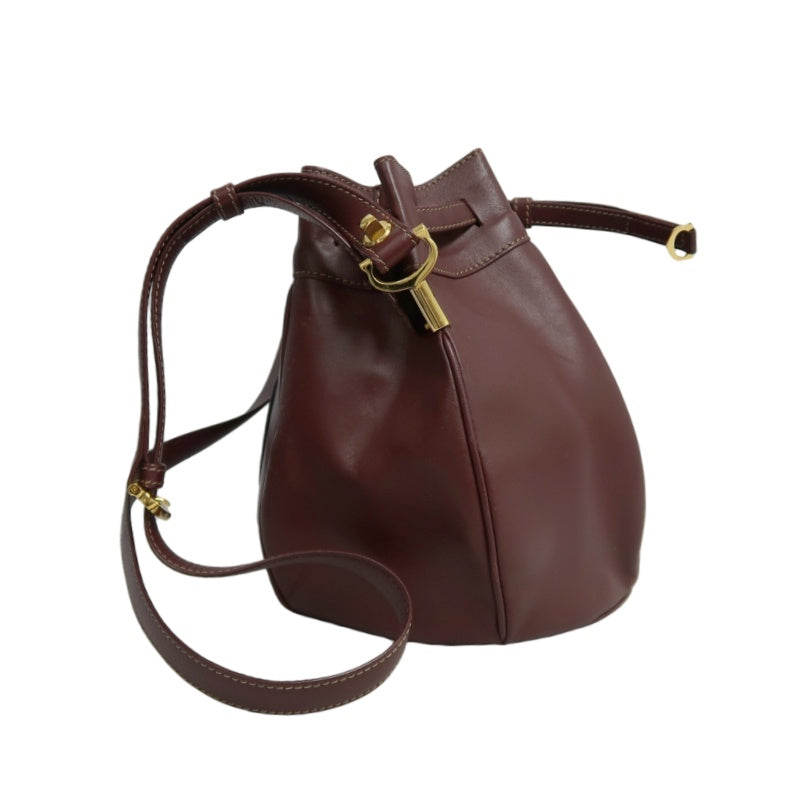 CARTIER  Bucket Shoulder Bag Calf Leather Bordeaux Gold-Tone Hardware with Dust Bag and Authenticity Card