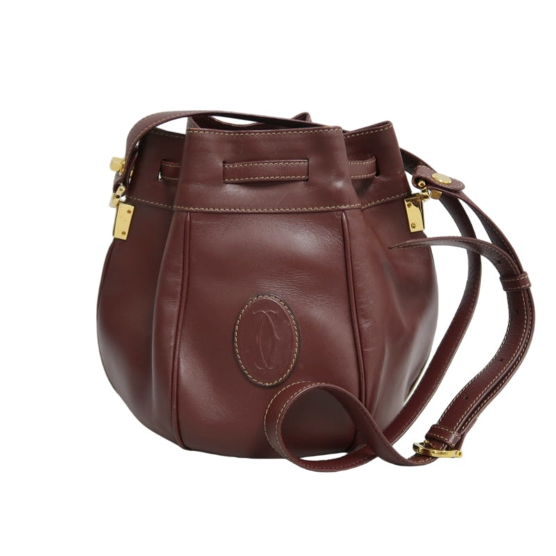 CARTIER  Bucket Shoulder Bag Calf Leather Bordeaux Gold-Tone Hardware with Dust Bag and Authenticity Card