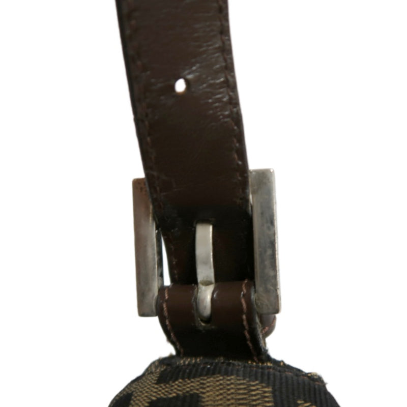 FENDI Zucca Vintage Canvas Shoulder Bag Brown Leather Strap Silver Hardware