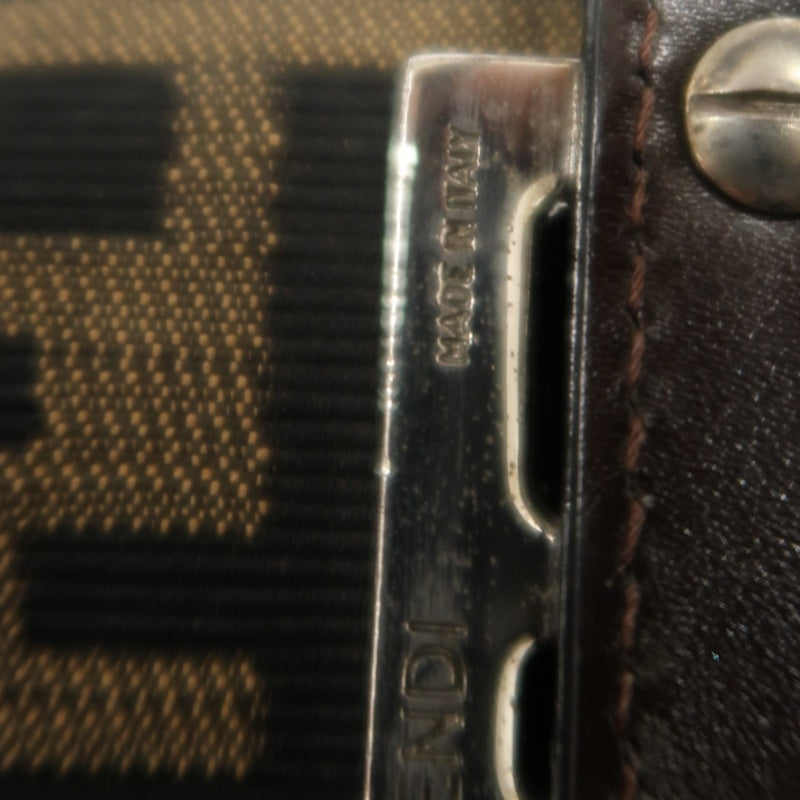 FENDI Zucca Vintage Canvas Shoulder Bag Brown Leather Strap Silver Hardware