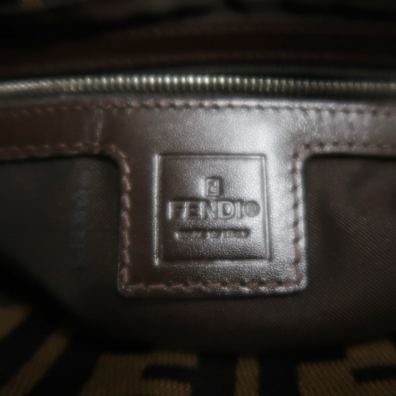 FENDI Zucca Vintage Canvas Shoulder Bag Brown Leather Strap Silver Hardware