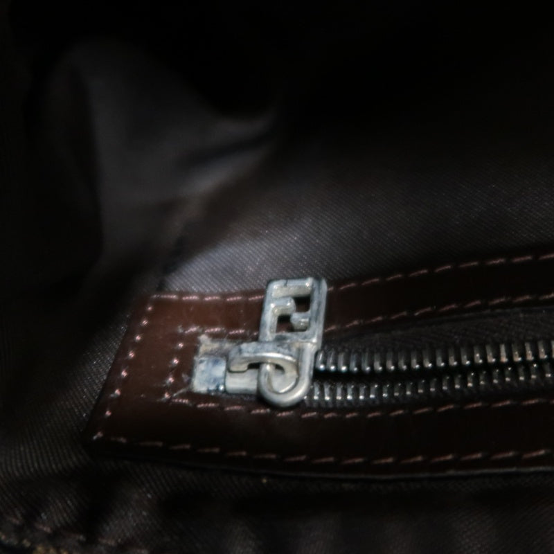 FENDI Zucca Vintage Canvas Shoulder Bag Brown Leather Strap Silver Hardware