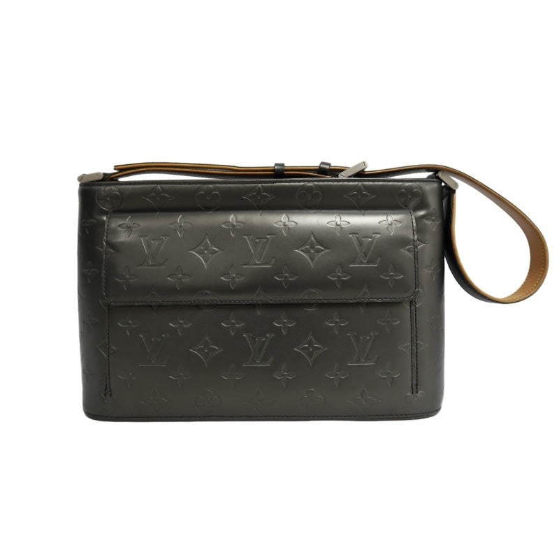 LOUIS VUITTON Monogram Mat Alston Shoulder Bag Vernis Leather Dark Grey Gold Hardware