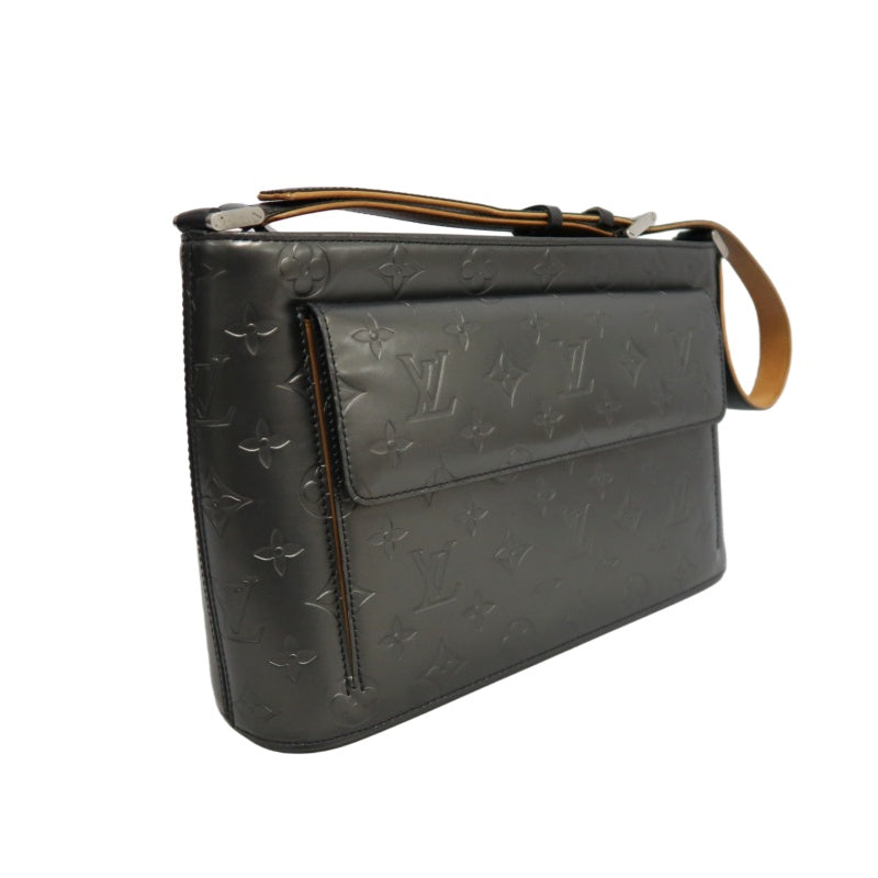 LOUIS VUITTON Monogram Mat Alston Shoulder Bag Vernis Leather Dark Grey Gold Hardware