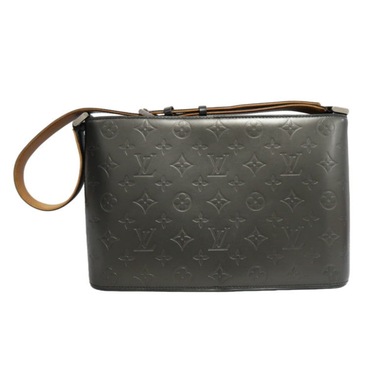 LOUIS VUITTON Monogram Mat Alston Shoulder Bag Vernis Leather Dark Grey Gold Hardware