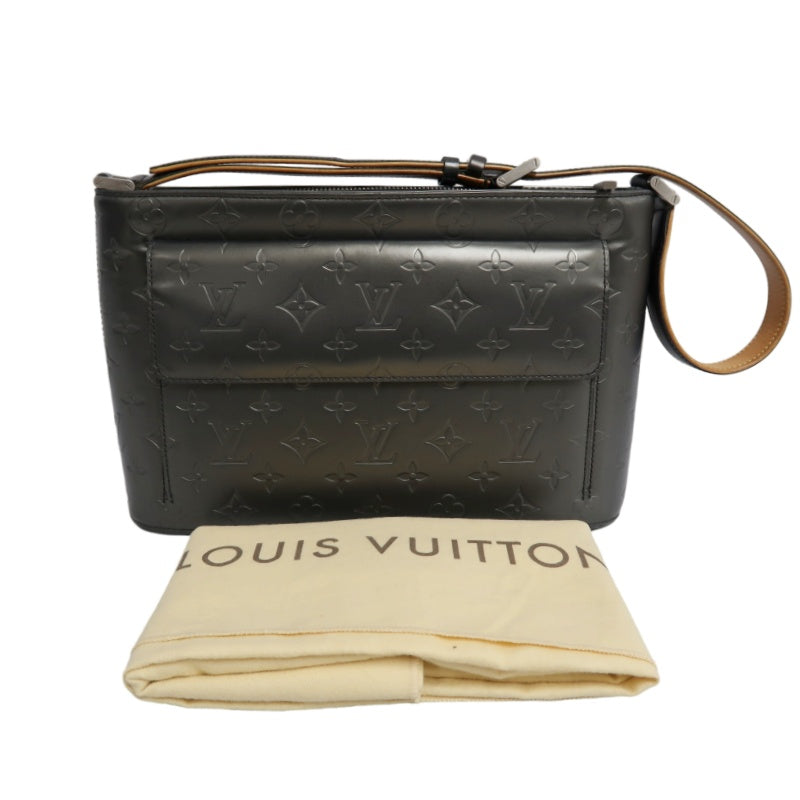 LOUIS VUITTON Monogram Mat Alston Shoulder Bag Vernis Leather Dark Grey Gold Hardware
