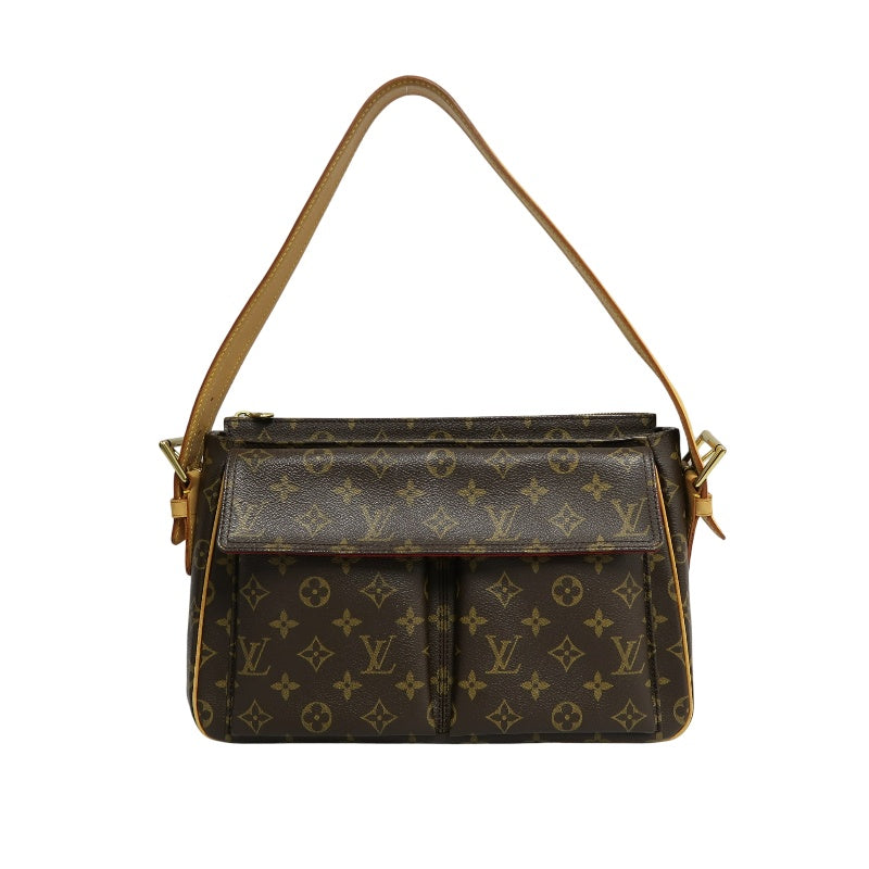 LOUIS VUITTON Vivacite Monogram Shoulder Bag Brown Canvas Tan Leather Classic Spacious Daily Use