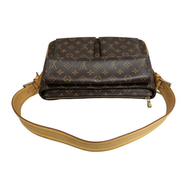 LOUIS VUITTON Vivacite Monogram Shoulder Bag Brown Canvas Tan Leather Classic Spacious Daily Use