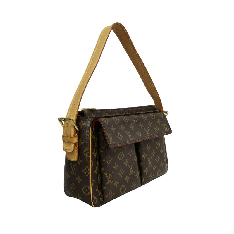 LOUIS VUITTON Vivacite Monogram Shoulder Bag Brown Canvas Tan Leather Classic Spacious Daily Use