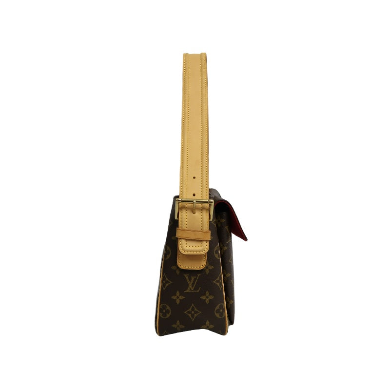 LOUIS VUITTON Vivacite Monogram Shoulder Bag Brown Canvas Tan Leather Classic Spacious Daily Use