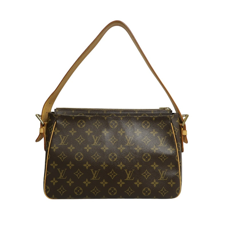 LOUIS VUITTON Vivacite Monogram Shoulder Bag Brown Canvas Tan Leather Classic Spacious Daily Use