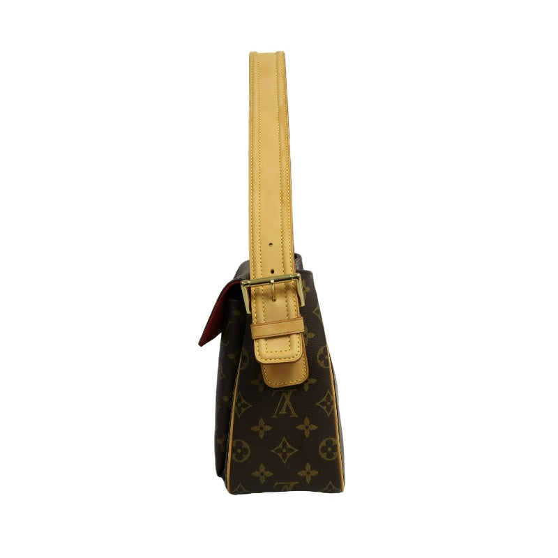 LOUIS VUITTON Vivacite Monogram Shoulder Bag Brown Canvas Tan Leather Classic Spacious Daily Use