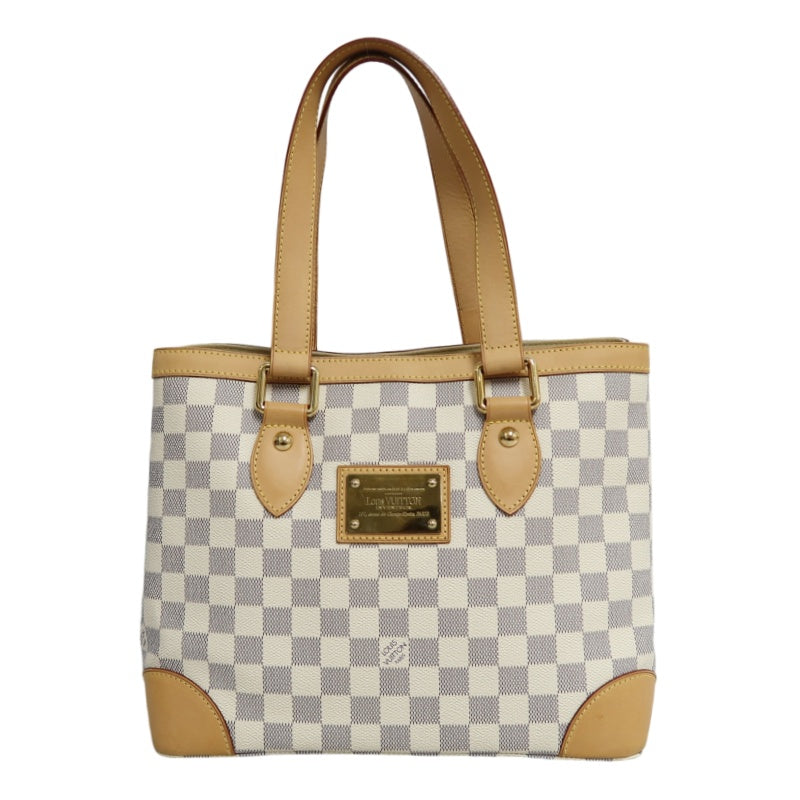 LOUIS VUITTON  Damier Azur Hampstead Tote Bag Canvas Cowhide White Gold Hardware