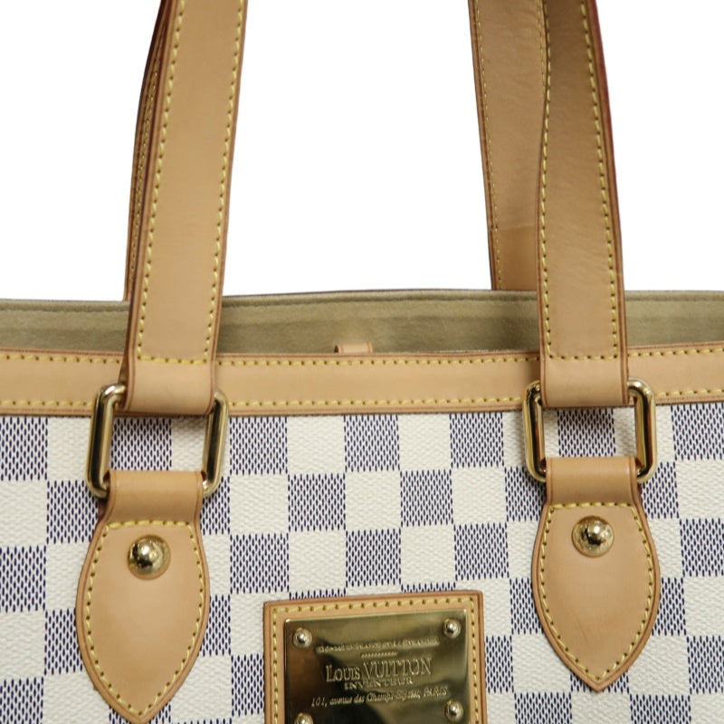 LOUIS VUITTON  Damier Azur Hampstead Tote Bag Canvas Cowhide White Gold Hardware
