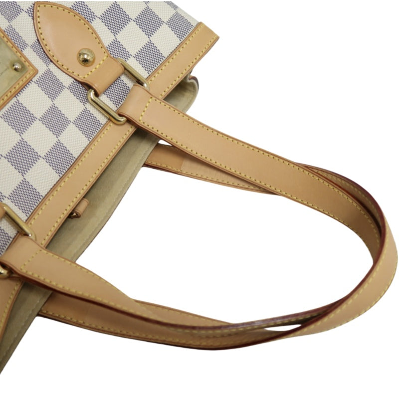 LOUIS VUITTON  Damier Azur Hampstead Tote Bag Canvas Cowhide White Gold Hardware