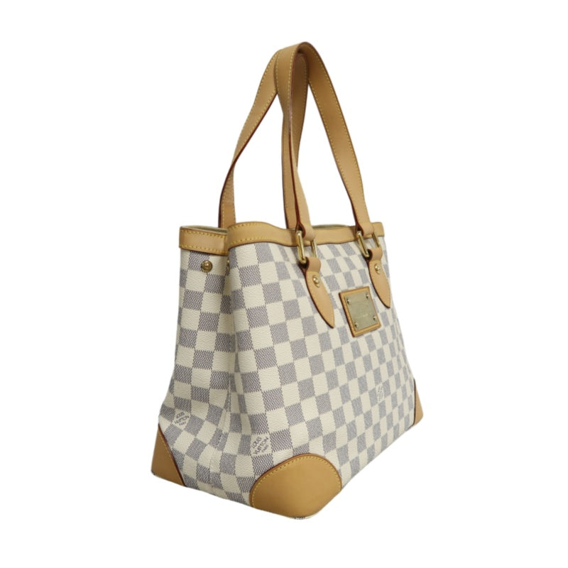 LOUIS VUITTON  Damier Azur Hampstead Tote Bag Canvas Cowhide White Gold Hardware