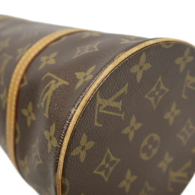 LOUIS VUITTON Monogram Papillon 30 Cylinder Handbag Brown Classic Canvas Tan Patina Calfskin Handle Gold Hardware Iconic Vintage Timeless Casual Commute Bag