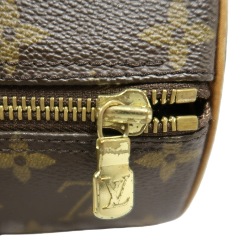 LOUIS VUITTON Monogram Papillon 30 Cylinder Handbag Brown Classic Canvas Tan Patina Calfskin Handle Gold Hardware Iconic Vintage Timeless Casual Commute Bag