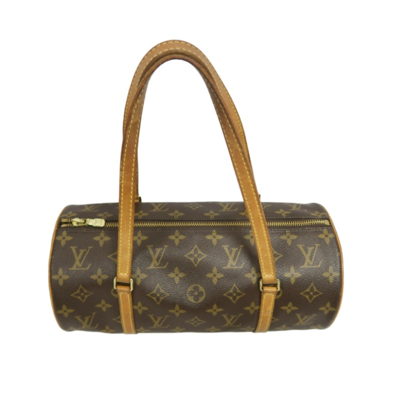 LOUIS VUITTON Monogram Papillon 30 Cylinder Handbag Brown Classic Canvas Tan Patina Calfskin Handle Gold Hardware Iconic Vintage Timeless Casual Commute Bag